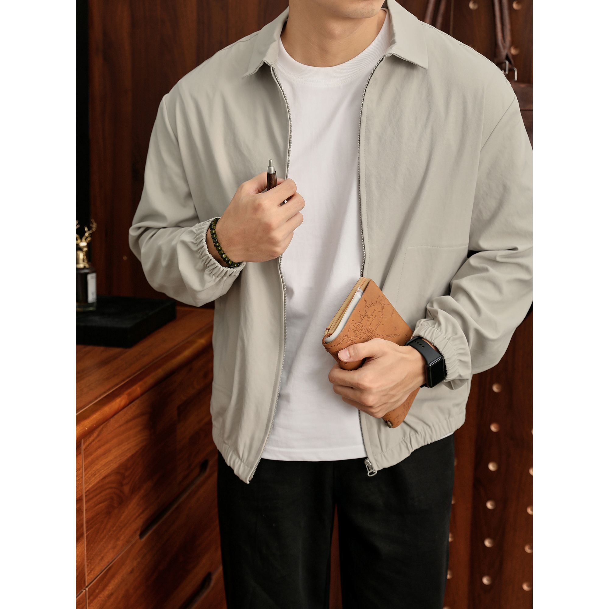 LUUD 美式复古短宽版型cleanfit哈灵顿夹克男秋潮牌休闲翻领外套