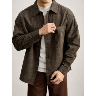 衬衣外套春季 松弛老钱风男士 100%纯棉竹节花纱肌理翻领衬衫 LUUD