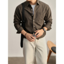 LUUD 色织高密度100%纯棉牛津纺薄外套男 复古休闲细条纹翻领衬衫