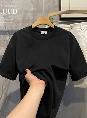 LUUD 简约百搭黑白280克重短袖男舒适透气休闲宽松内搭打底T恤衫