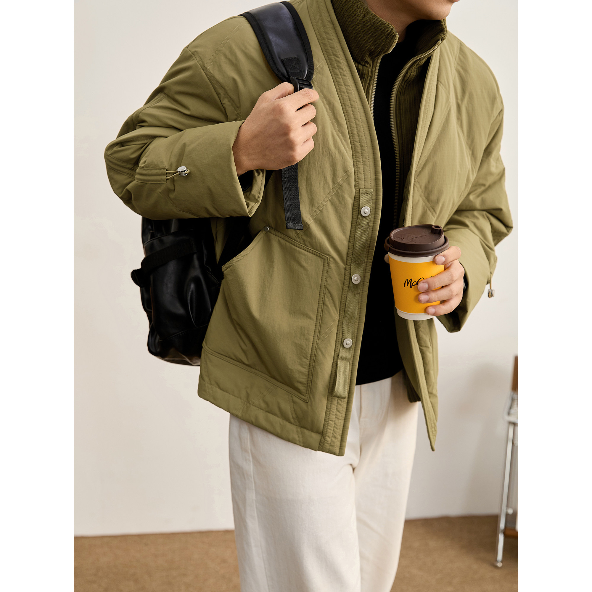 LUUD 菱形压纹90鸭绒假两件羽绒服男冬道袍交领双门襟面包服外套,男装,羽绒服,淘宝优惠券,粉丝福利购,淘宝优惠卷