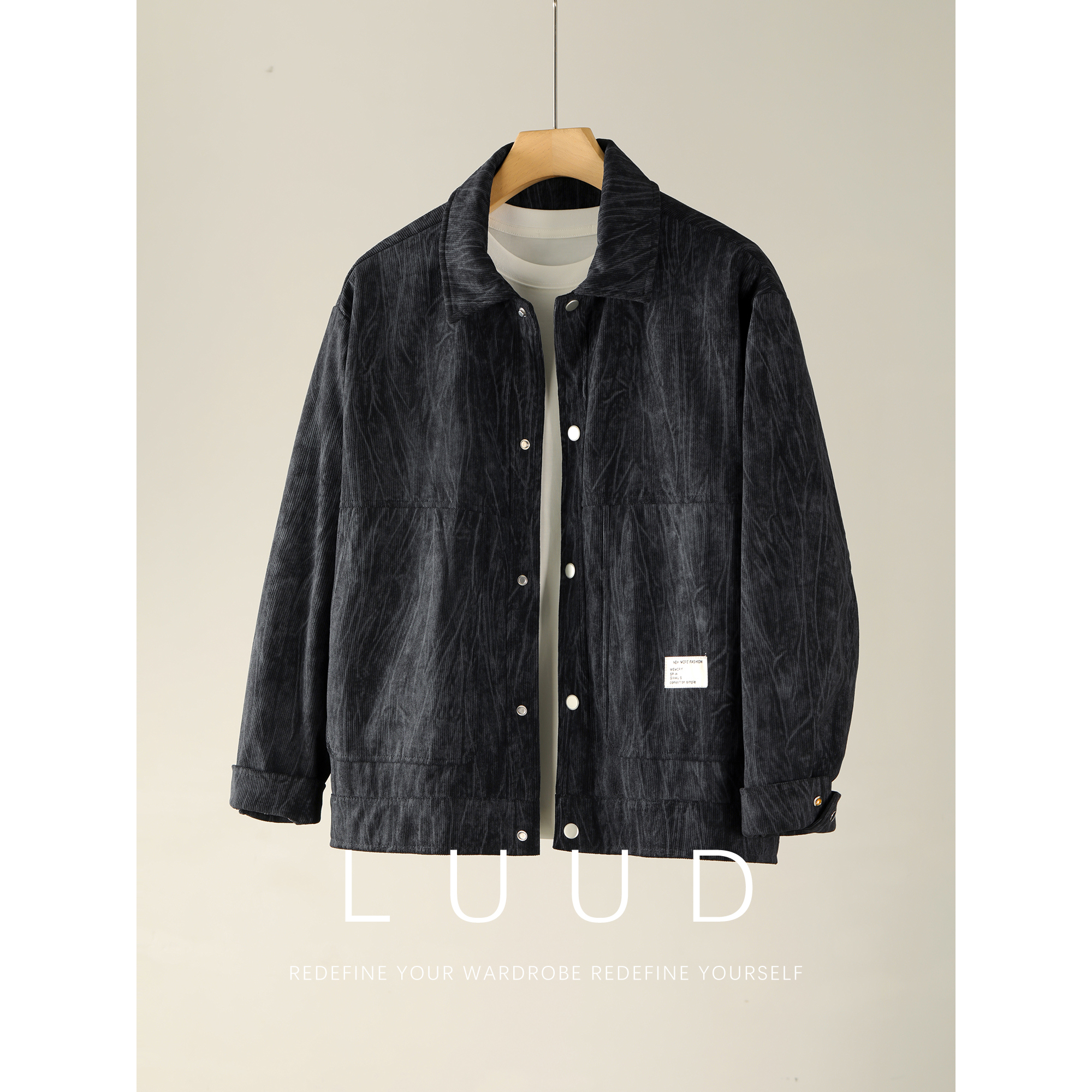 LUUD 灯芯绒竖纹肌理感男士翻领外套秋冬季艺术油墨晕染满印夹克