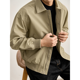 LUUD 短宽哈灵顿夹克罗纹收口双门襟休闲翻领外套潮 日系复古男士