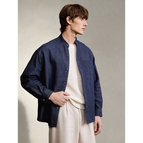LUUD 水洗砂感仿牛仔色中山领衬衫外套男春夏outfits复古立领衬衣