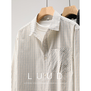 抗皱长袖 春季 寸衣压褶贴布口袋寸衣 轻奢高级感撞色格子衬衫 LUUD
