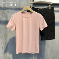 LUUD comfortable daily versatile washed cotton solid color short-sleeved T-shirt for men, slimming Korean-style base layer trendy top thumbnail 5