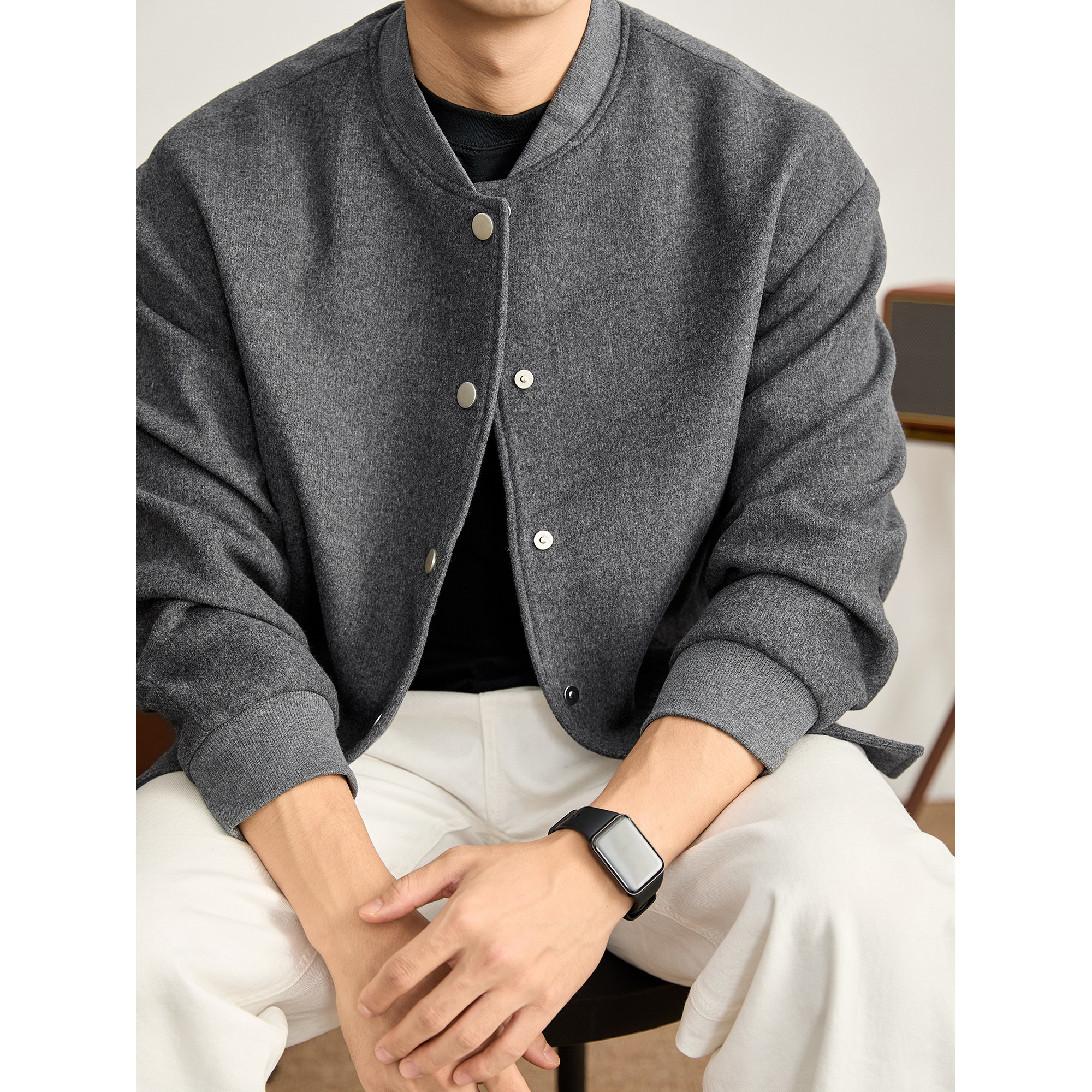 LUUD 奢贵雅痞磨毛抽褶袖夹克男保暖绵羊毛混纺棒球服呢料外套,男装,夹克,淘宝优惠券,粉丝福利购,淘宝优惠卷