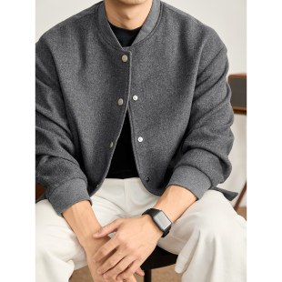 LUUD 夹克男保暖绵羊毛混纺棒球服呢料外套 奢贵雅痞磨毛抽褶袖