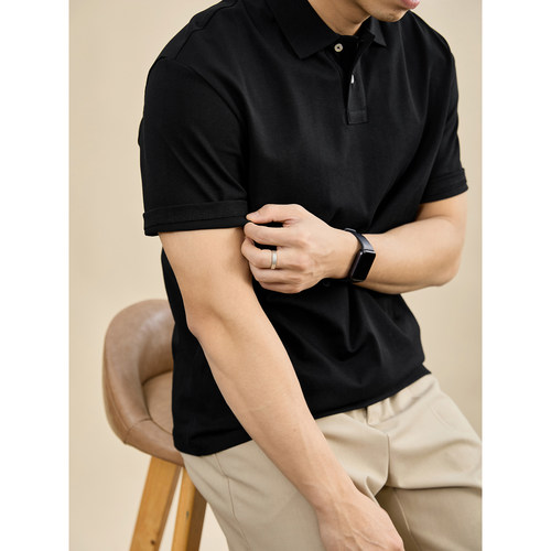 LUUD 轻潮半袖Polo领短袖男夏季100纯棉重磅拼接针织翻领短袖上衣