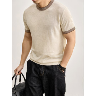 天丝莱赛尔亚麻混纺短袖 混色圆领针织T恤男夏季 上衣 透气薄款 LUUD