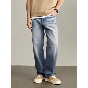 复古风水洗棉直筒休闲裤 LUUD 美式 男士 cleanfit极简水波纹牛仔裤