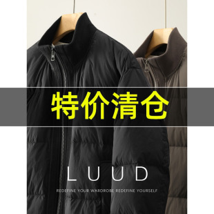 特价 蓬松白鸭绒防风保暖飞行夹克外套罗纹针织立领羽绒服男冬季