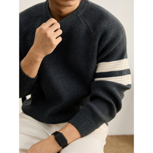 保暖两道杠套头毛衣 男秋冬季 LUUD 重磅810g极简风潮奢圆领针织衫