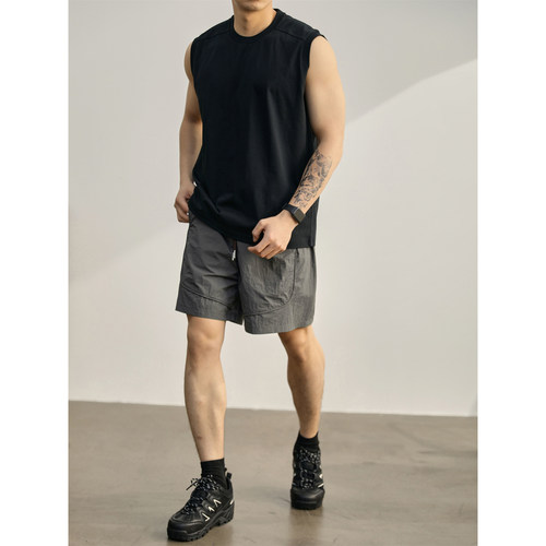 LUUD 冰感透气松紧腰抽绳伞兵短裤男士夏日户外休闲直筒五分裤子