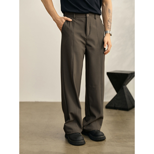 LUUD 复古雅奢坠感休闲西裤分割线设计高级感免烫直筒阔腿长裤男