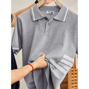 LUUD 都市休闲撞色四条杠短袖T恤夏季舒适冰爽丝老钱风翻领POLO衫