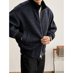 轻奢羊毛混纺毛呢外套冬装 时尚 罗纹立领双拉链磨毛夹克男士 LUUD