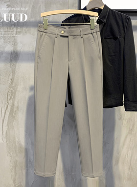 LUUD 男士坠感小直筒西裤简约纹理感休闲锥形裤韩版半松紧腰长裤