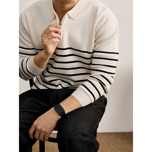 秋冬季 男士 软糯细腻翻领毛衣 韩系极简风条纹撞色针织POLO衫 LUUD