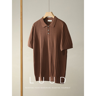简约休闲翻领POLO衫 LUUD 夏季 复古轻熟风坑条肌理感短袖 男 针织衫