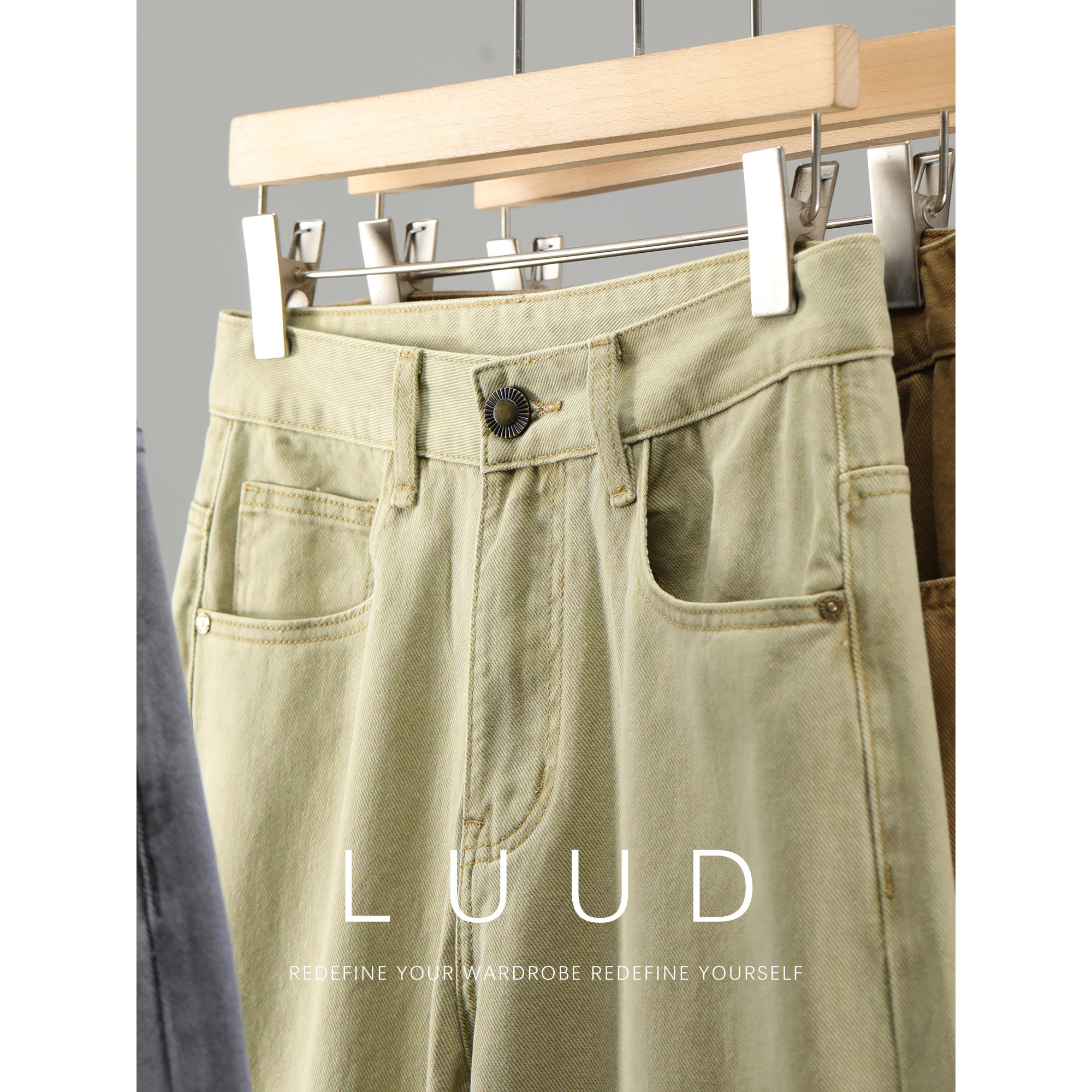 LUUD 100%纯棉斜纹水洗直筒牛仔裤男士定制金属扣不规则刮纹长裤,男装,牛仔裤,淘宝优惠券,粉丝福利购,淘宝优惠卷