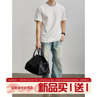 饰短袖 LUUD 琥珀松石明线装 感撞色圆领T恤男夏季 上衣 Cityboy时尚