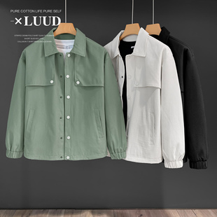 LUUD 纯色翻领休闲工装夹克流行简约纽扣上衣高级感外穿薄外套男