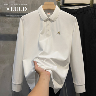 潮流休闲翻领小卫衣简约单穿上衣 T恤男春季 LUUD 胸前小熊刺绣长袖