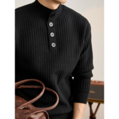 LUUD 加厚重磅790g亨利领毛衣 冬季 半高领男士 竖纹提花肌理针织衫