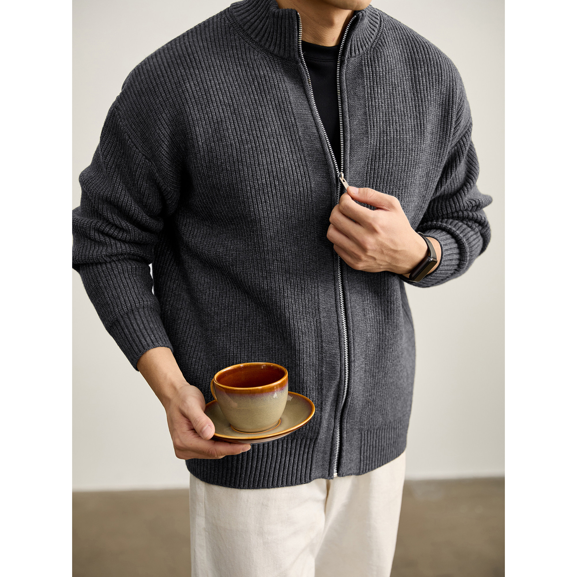 LUUD 秋冬男士高克重850g立领针织衫纯色极简风百搭休闲拉链毛衣,男装,针织衫/毛衣,淘宝优惠券,粉丝福利购,淘宝优惠卷