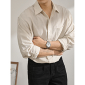 透气长袖 LUUD 棉麻微阔翻领衬衣 秋季 薄款 轻奢气质感亚麻衬衫 男士