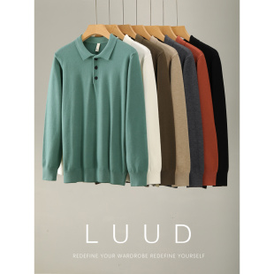 针织POLO衫 LUUD 修身 简约纯色男士 秋冬内搭打底套头翻领毛衣 时尚