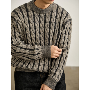 仿貂毛北极绒花纱混色毛衣 男冬季 LUUD 高克重1000g绞花肌理针织衫