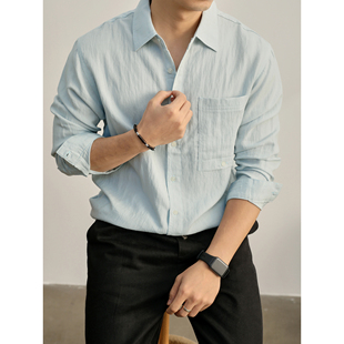 莱赛尔天丝亚麻斜纹衬衫 衬衣男款 薄外套 清冷文艺风皱感长袖 LUUD