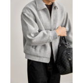 LUUD 高品质羊毛混纺竹纤呢拉链外套男士 简约复古磨毛翻领夹克潮