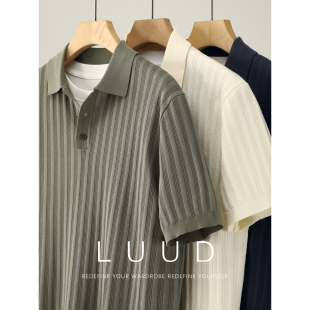 短袖 亲肤透气百搭简约针织T恤坑条提花肌理翻领Polo衫 男 夏季 LUUD