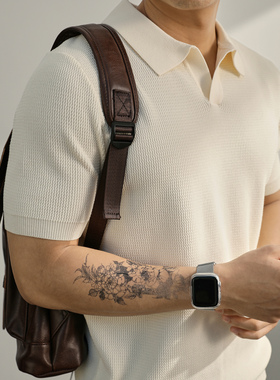 LUUD 波浪肌理针织提花Polo衫男夏季小V领凉感混纺休闲翻领体恤衫