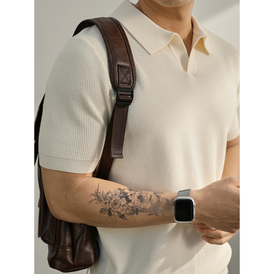 LUUD 波浪肌理针织提花Polo衫男夏季小V领凉感混纺休闲翻领体恤衫