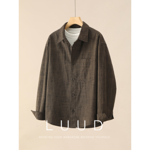 春夏100%纯棉水洗竹节花纱衬衣外套 男士 LUUD 新贵老钱风翻领衬衫