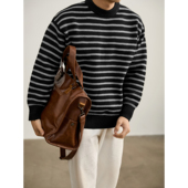 LUUD 撞色提花条纹肌理毛衣 男士 重磅730g时尚 轻奢罗纹圆领针织衫