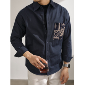 衬衫 LUUD 220G纯棉斜纹拼接民族风口袋长袖 男潮流痞帅小衬衣外套