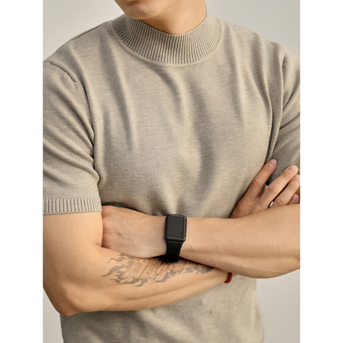 LUUD 高定老钱风小领口内搭短袖毛衣男天丝莱赛尔复古打底针织衫