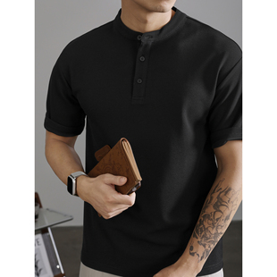 夏季 T恤男款 潮牌华夫格肌理痞帅休闲上衣潮 高级感亨利领短袖 LUUD