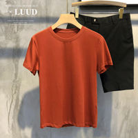 LUUD comfortable daily versatile washed cotton solid color short-sleeved T-shirt for men, slimming Korean-style base layer trendy top thumbnail 3