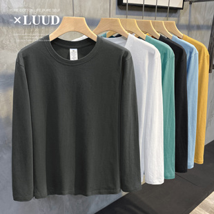 体恤男休闲纯棉长袖 LUUD 打底衫 百搭款 圆领T恤上衣 纯色精梳棉秋季
