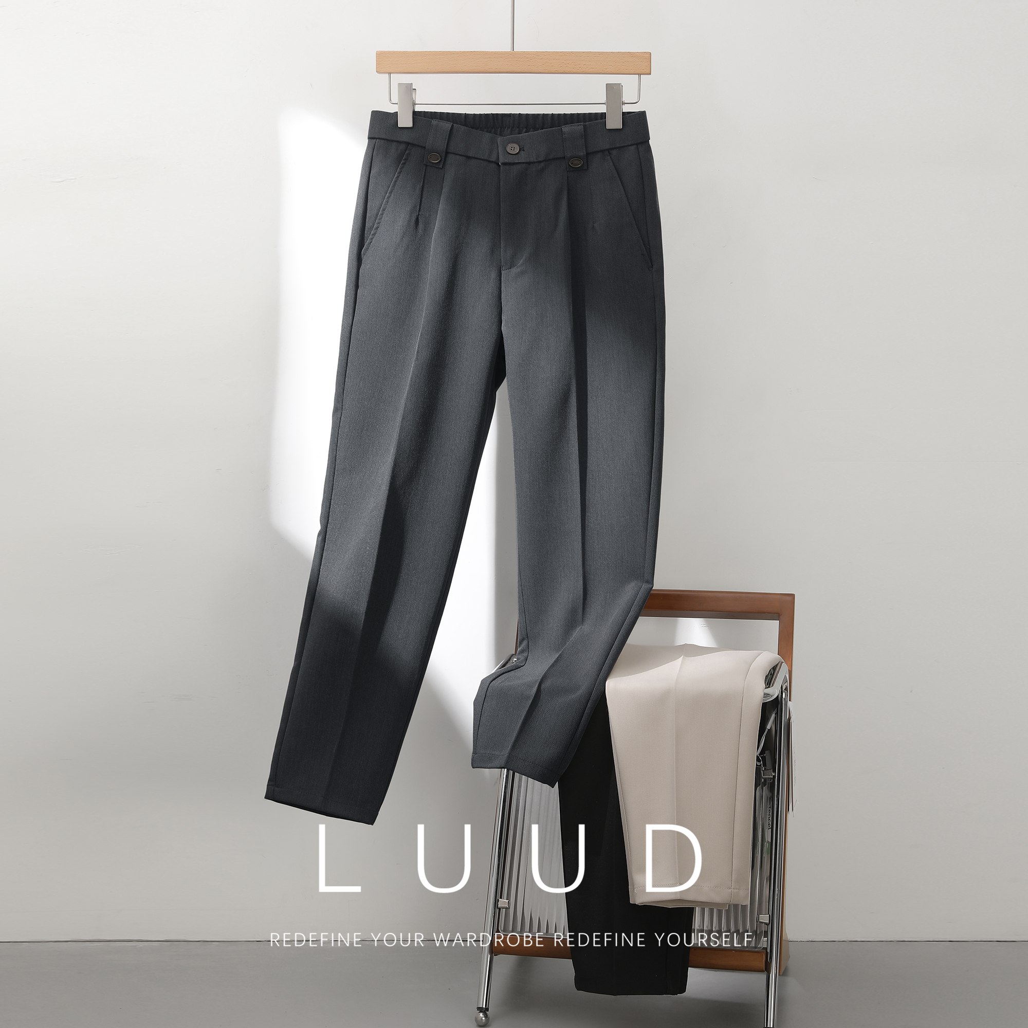 LUUD 立体裁剪韩版百搭秋季休闲西裤复古简约风男士含羊毛长裤子