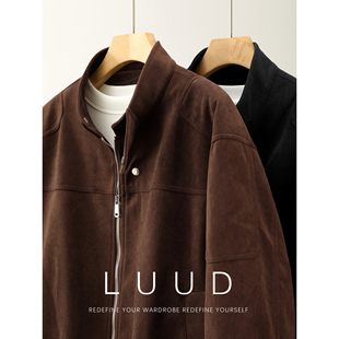 LUUD 复古高级麂皮绒按扣立领夹克男内里蓬松柔软绒感保暖呢外套