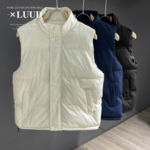 棉服外套男 百搭立领棉衣马甲纯色保暖气质坎肩夹克无袖 LUUD 冬季