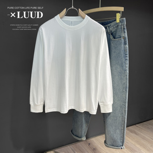 百搭款 LUUD 秋装 T恤衫 休闲打底卫t白色上衣男 简质舒适全棉长袖