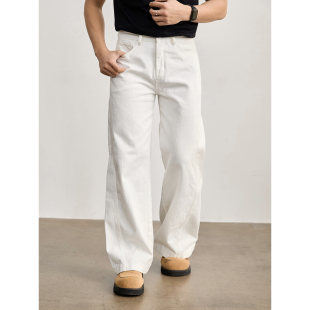 100纯棉水洗休闲阔腿裤 男春季 370g碳磨斜纹无弹布直筒牛仔裤 LUUD